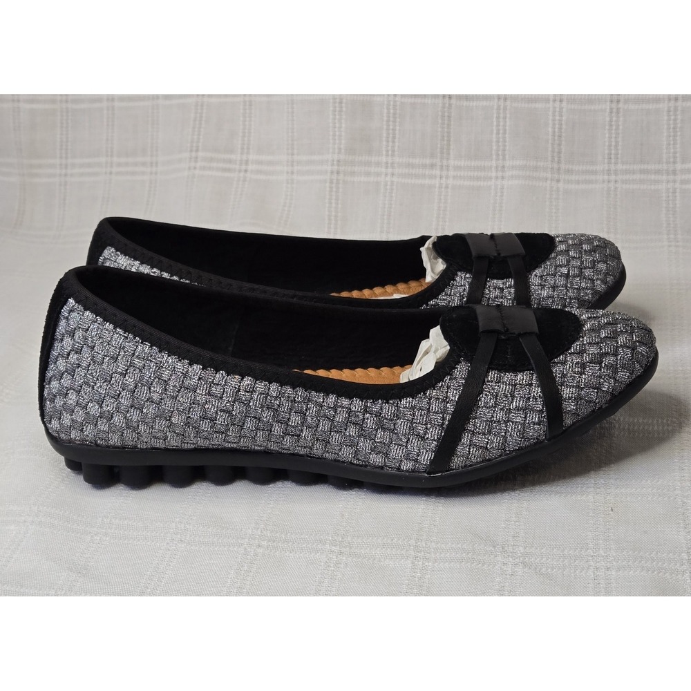 NWOB Bernie Mev Womens Black Silver Metallic Slip On Ballet Flats Size 37 Cute! - Picture 11 of 12
